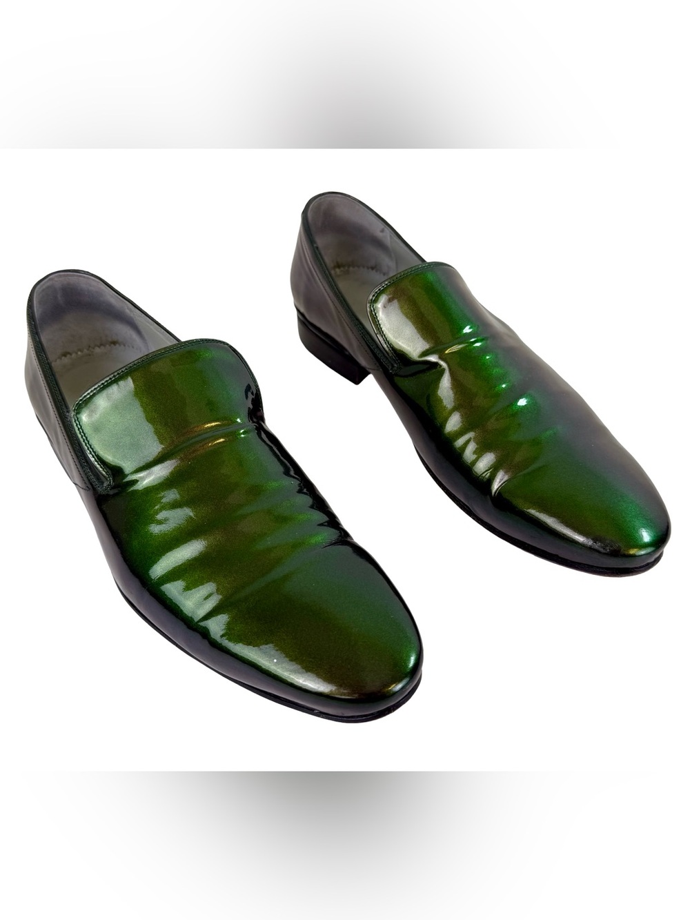 ALEXANDER MCQUEEN SLIP-ON LOAFERS IN METALLIC GREEN PATENT LEATHER